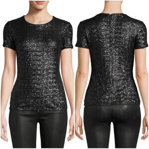 Bailey 44 Top Celebration Black Sequined Crewneck Short Sleeve Top XS NEW
